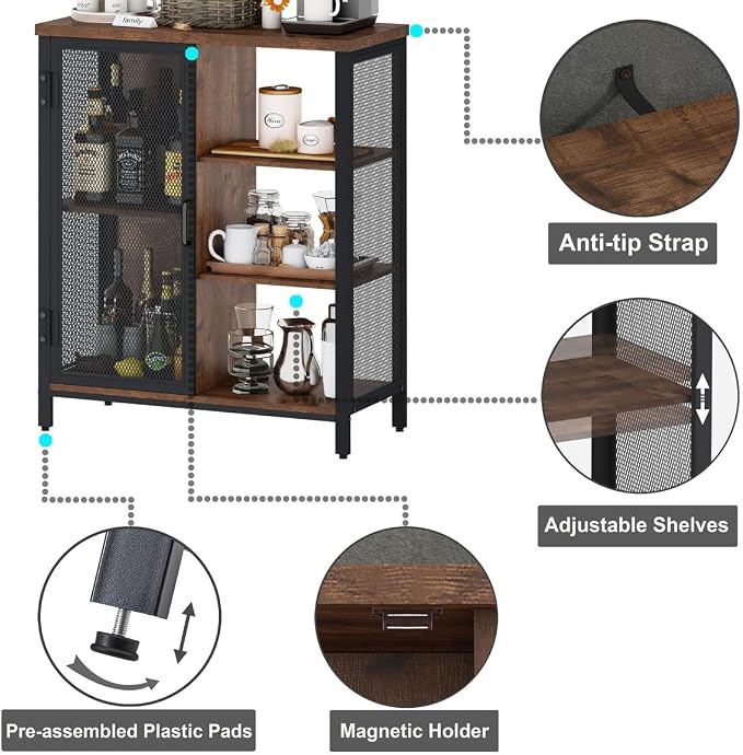 BON AUGURE Coffee Bar Cabinet for Home Liquor, Industrial Coffee Station for - Image 3