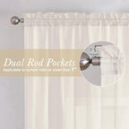 Ivory Sheer Curtains 50 Inch Length 2 Pcs, Rustic Farmhouse Curtains - Image 3