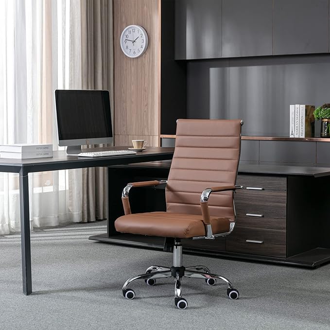 Home Office Chair Ribbed, Modern Leather Conference Room Chairs, High Back - Image 4