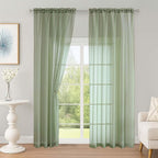 Sage Green Sheer Curtain 90 Inches Long 2 Panels Set, Solid Filmy Drapes by OWENIE