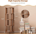 Muwuele Solid Wood Rotating Bookshelf on Wheels, 4 Tier, Round Revolving - Image 2
