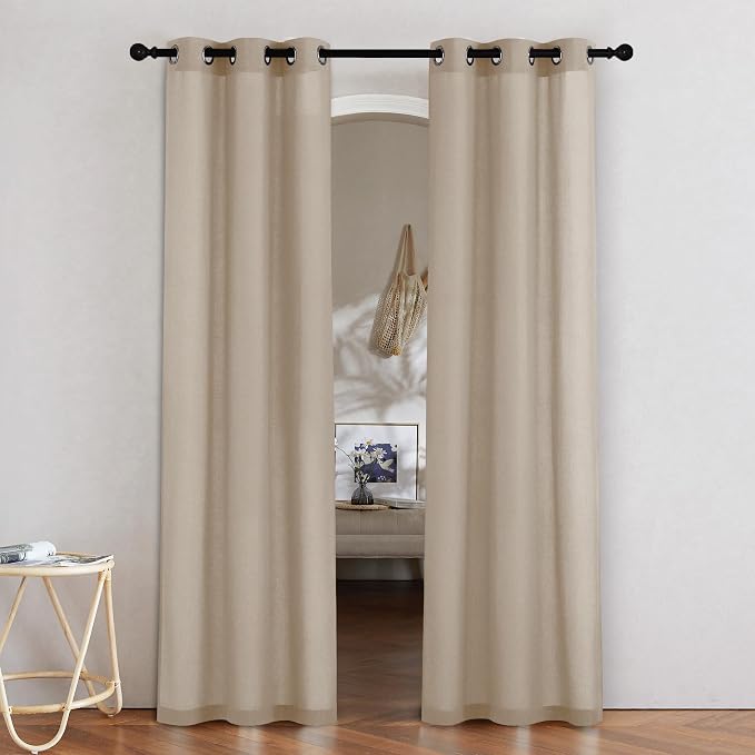 NICETOWN Taupe Linen Doorway Curtains 80 inches Long, Grommet Thick Linen Weave by NICETOWN