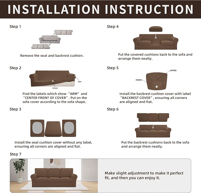 Easy-Going 7 Pieces Stretch Couch Cover Washable Sofa Cover Set - Image 7