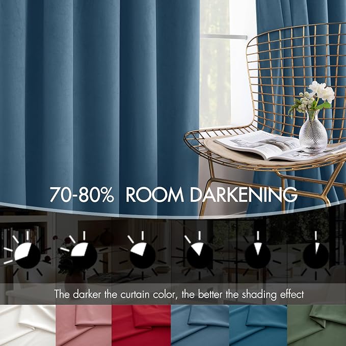 MIULEE Velvet Curtains 50W x 96L 2 Panels Stone Blue Blackout Curtains | Luxury - Image 4