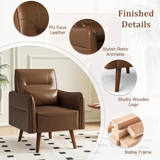 Bonzy Home Mid-Century Modern Faux Leather Accent Chair - Image 5