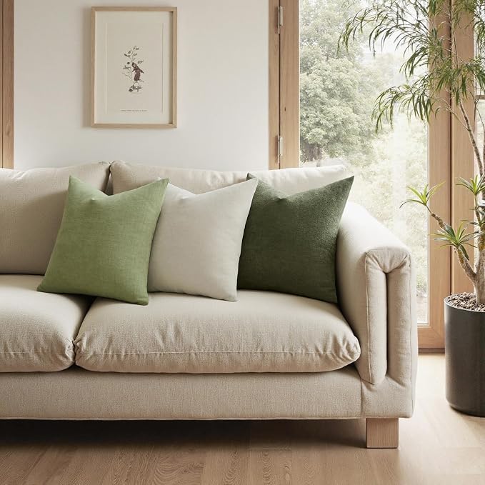MIULEE Olive Green Chenille Couch Throw Pillow Covers, 18x18 | Set of 2 - Image 2