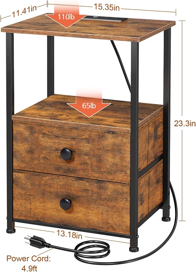 LOAKEKEL Night Stand Set 2, LED Nightstand - Image 3