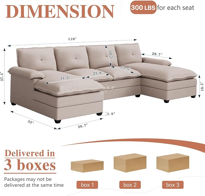 110" U-Shaped Sectional Sofa - Image 2