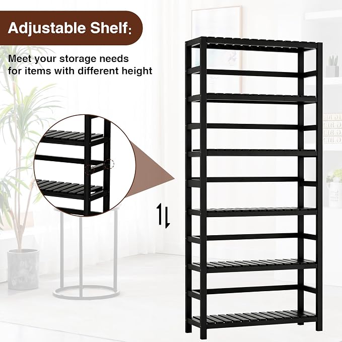 VASMIA 6-Tier Bamboo Shelf, Bamboo Storage Shelving Unit, Tall Bookcase - Image 7