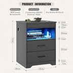 LED Night Stand with Gun Drawer, Bedside Table with Charger Station & Human - Image 2