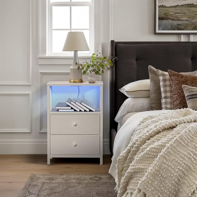 BOLUO White Nightstands Set of 2, Bedroom Night Stand Set Two Nightstand - Image 8