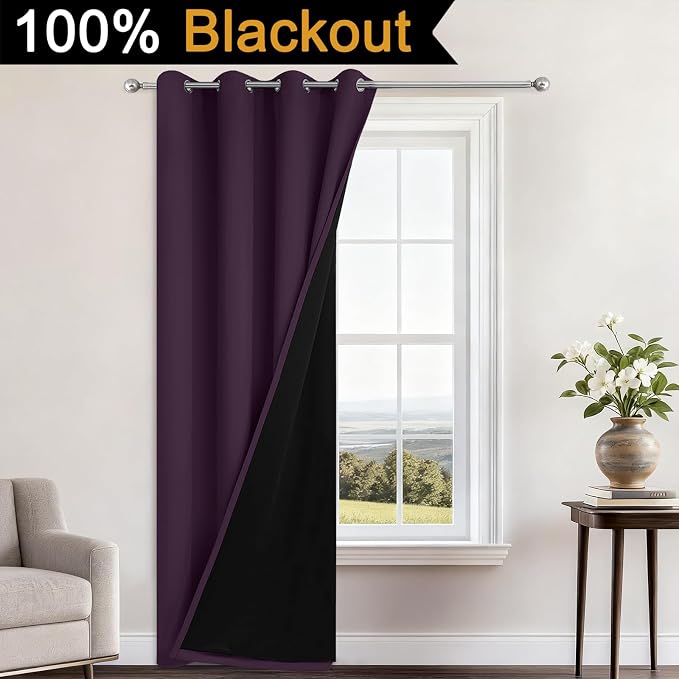 Yakamok Purple 100% Blackout Curtains 96 Inches Long - Image 2