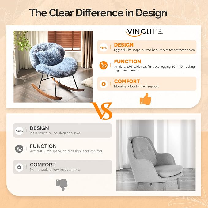 VINGLI 25.6" Extra Wide Criss Cross Nursery Rocking Chair, Cute Curved 115° - Image 3