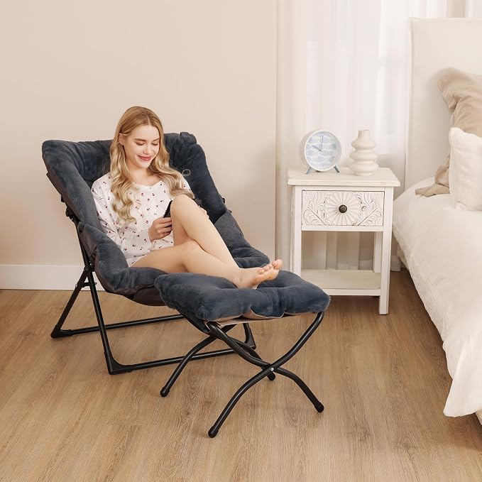 Comfy Saucer Chair for Adults, Soft Faux Fur Bedroom Chair - Image 4