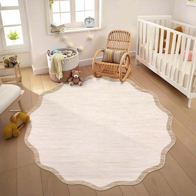 GarveeHome Scalloped Round Area Rugs 4ft Washable Small Non-Slip | Soft Boho - Image 2