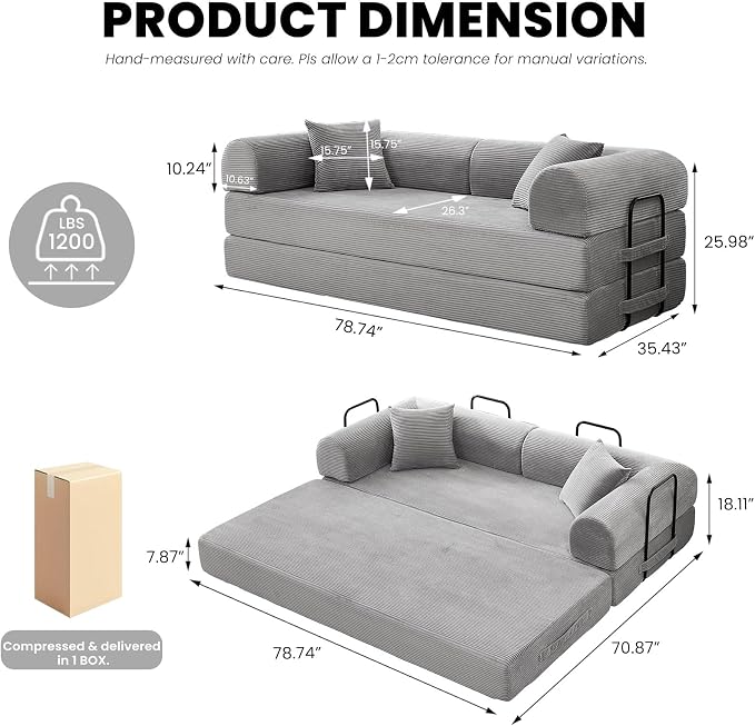 79'' Sleeper Couch Bed, 5 in 1 Convertible Floor Sofa, Folding Modular Couch - Image 2