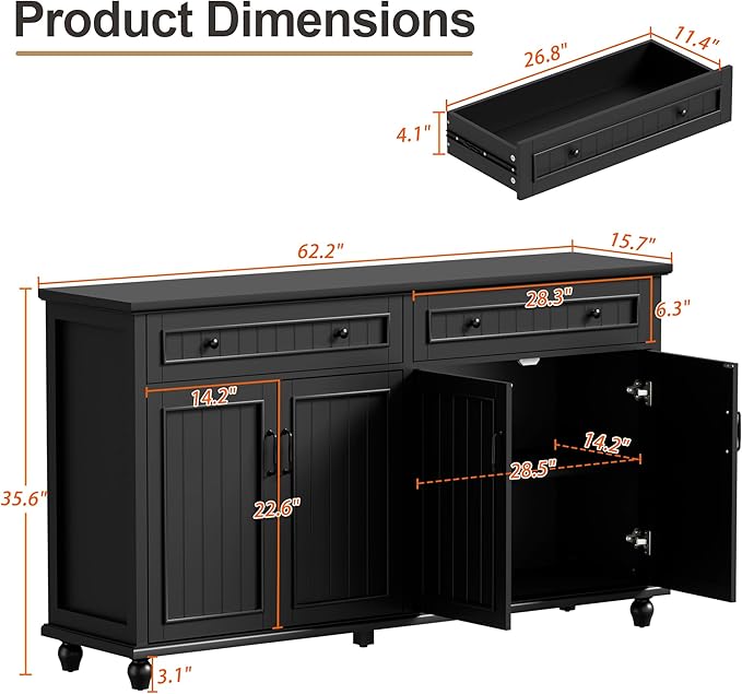 Scurrty Sideboard Buffet Cabinet, Vintage Coffee Bar Cabinets - Image 2