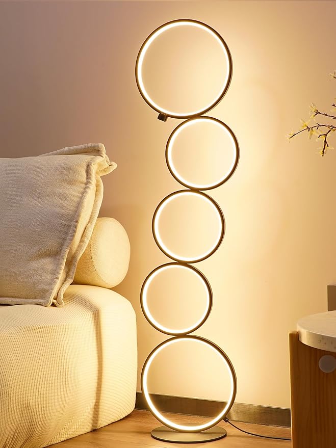 NUÜR Modern 5-Ring LED Floor Lamp, 43.3" Artistic Nesting Circle Standing Lamp by NU%C3%9CRLightning