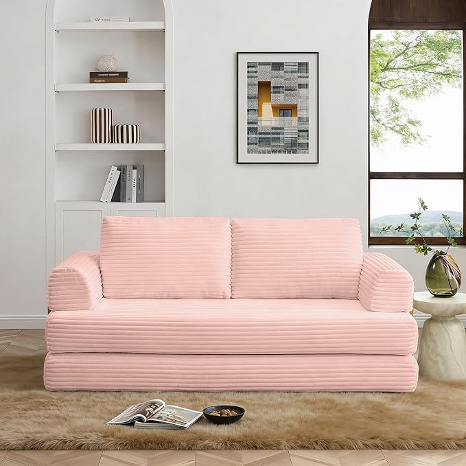 HANXIN 80 Inch Convertible Sleeper Sofa Bed, High Back Plush Corduroy Folding - Image 6