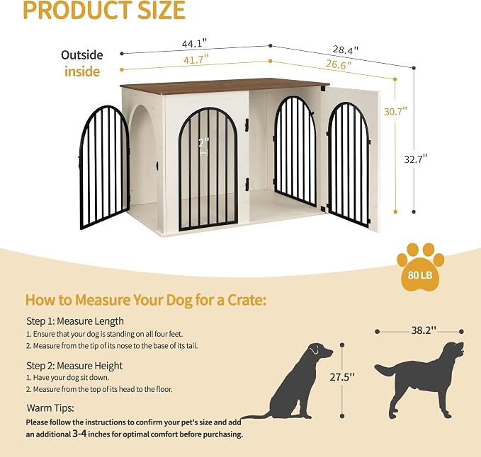 Hzuaneri 44.1" Wooden Dog Crate Furniture, Indoor Dog Kennel Dogs Cage - Image 2