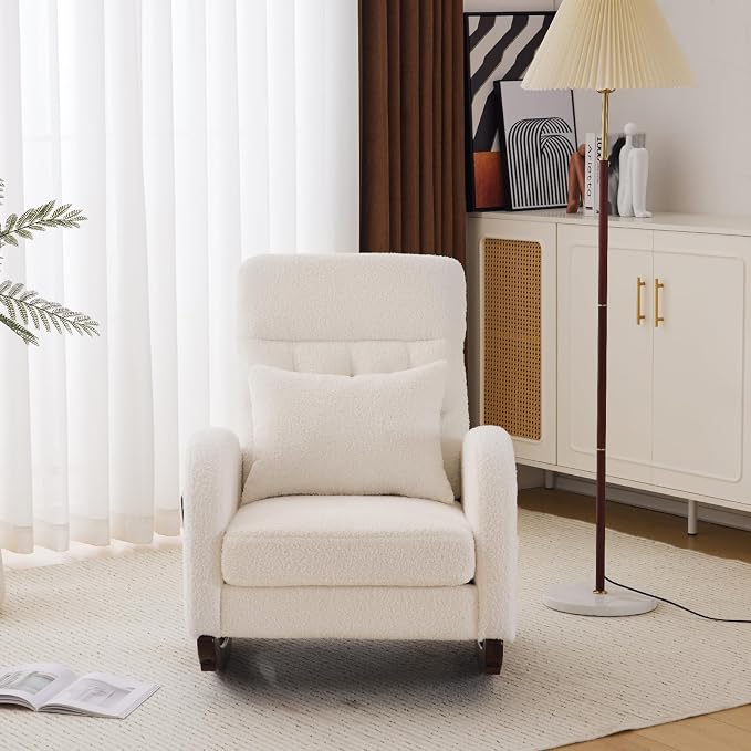 VINGLI Teddy Fleece Low Seat Rocking Chair, Boucle Upholstered Nursery Glider - Image 7