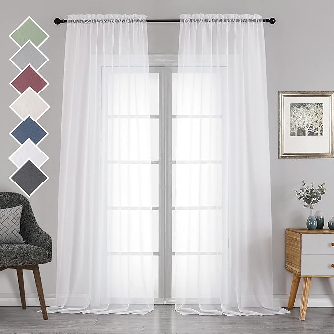 Chyhomenyc Extra Long White Sheer Curtains 120 Inches Long 2 Panels | Voile by Chyhomenyc