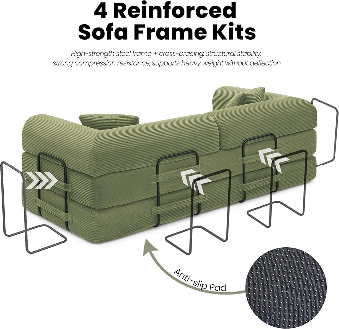 79'' Corduroy Sleeper Couch Bed, No Assembly Modular Floor Sofa - Image 6