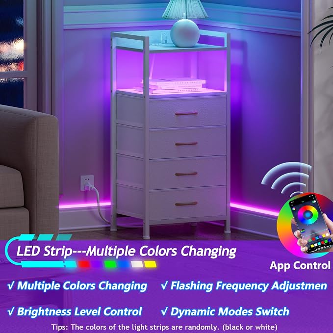 Furnulem White Nightstand with Charging Station, Night Stand Side Table with - Image 8
