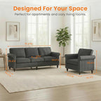 2 Piece Living Room Sofa Sets, Modern 3 Seater Sofa and Armchair Sets, Linen - Image 2