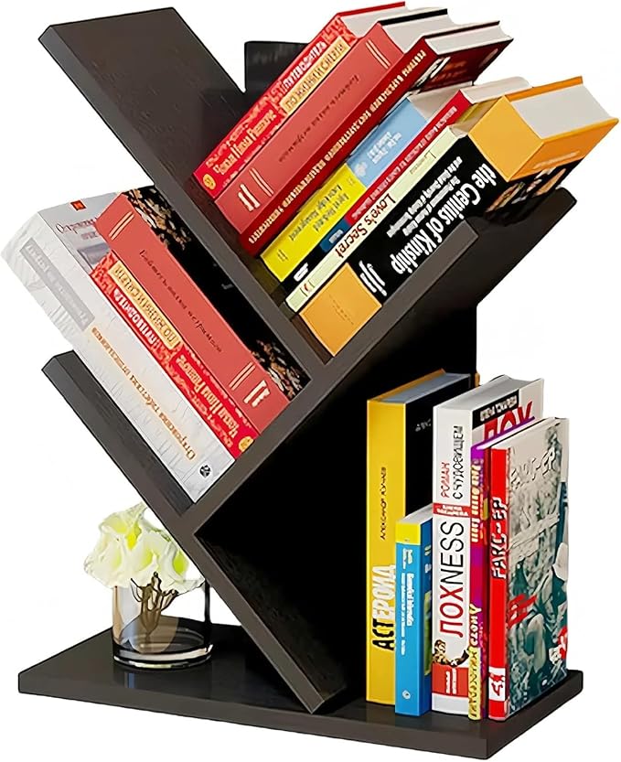 Godferyxin Tree Bookshelf, 3-Tier Wood Small Bookshelf and Mini Bookcase by Godferyxin