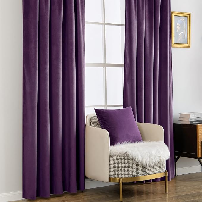 MIULEE Purple Velvet Curtains 52x90 inches Luxury Blackout Curtains | Thermal - Image 7