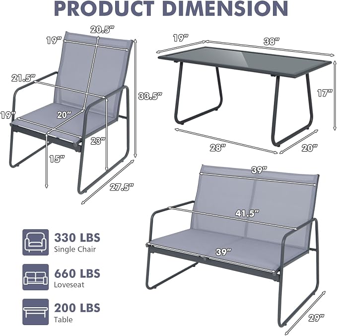 Tangkula 4 Pieces Patio Furniture Set, Outdoor Conversation Set - Image 4