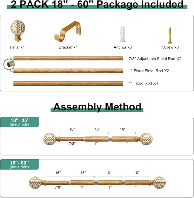 QDWIS 2 Pack Boho Wood Curtain Rods - Image 8