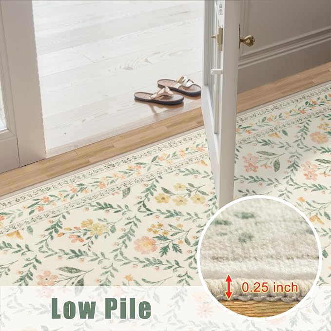 PLHXFR 8x10 Area Rug Living Room: Floral Washable Boho Carpet Beige Multi | - Image 8