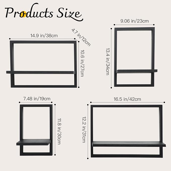 PHOENANCEE Square Floating Shelves, Framed Wall Shelf Decorative Set of 4 - Image 3
