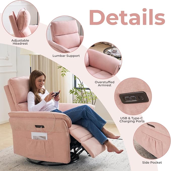 Oversized Power Recliner Chair Swivel Glider - Image 6