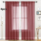 SpaceDresser Burgundy Sheer Curtains 4 Panels Rod Pocket Semi-Sheer Curtain 54 - Image 2