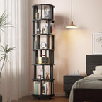 Muwuele Solid Wood Rotating Bookshelf on Wheels, 6 Tier, Round Revolving - Image 8