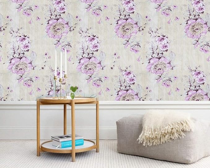 Retro Style Blooming Purple Flower Wallpaper Peel Stick Shelf Liner Funitures - Image 4