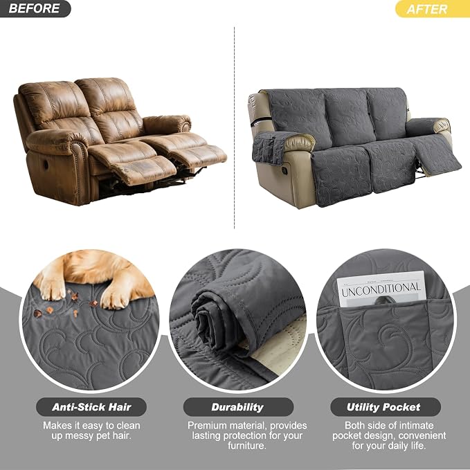 100% Waterproof Recliner Sofa Covers 3 Seater, 6-Piece Split Non-Slip Reclining - Image 4
