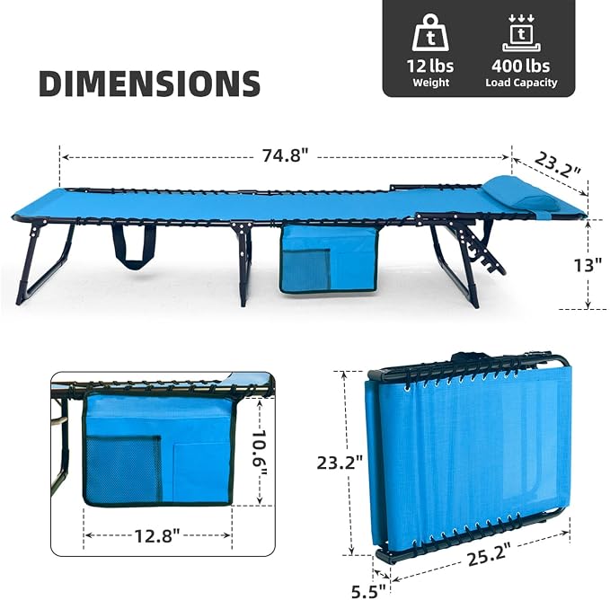 Folding Chaise Lounge Chair Bed Set of 2 - Image 3