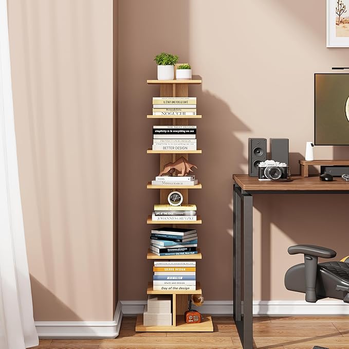 TUTOTAK Narrow Bookshelf, 8-Tier Bookcase, Spine Book Shelf - Image 5