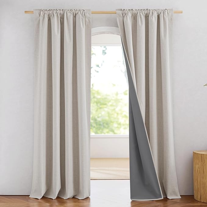 NICETOWN Brich Vintage Open Linen Weave Flax Thermal Curtains, 100% Blackout - Image 2