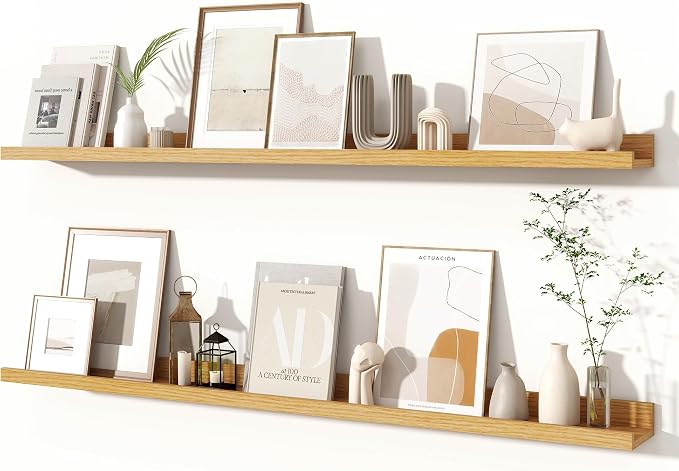 Fun Memories Picture Ledge Shelves Set of 2, 48 Inch Rustic Wall Mounted by FunMemories