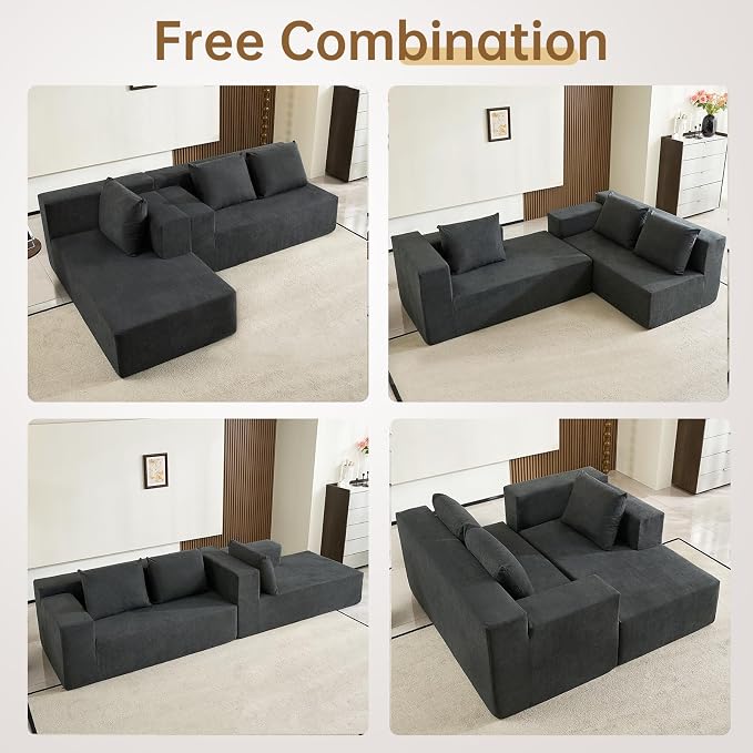 ANONER 103" Modular Sectional Sofa, L-Shaped Boneless Sectional Couch, Modern - Image 4