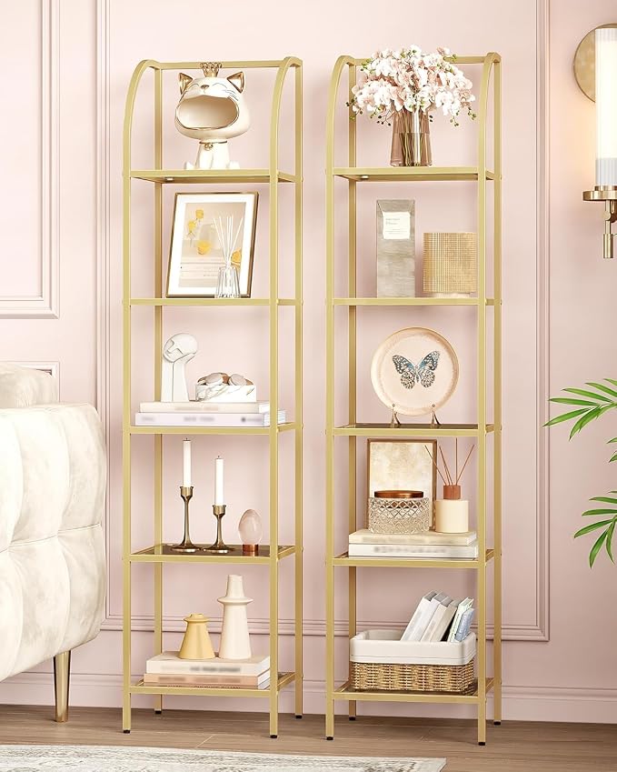 Hzuaneri Bookcase Bookshelf, Tempered Glass Arched Bookshelf - Image 7