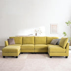 124" Modular Sectional Sofa, Modern Linen U-Shaped 6 Seater Sectional Sofa - Image 9