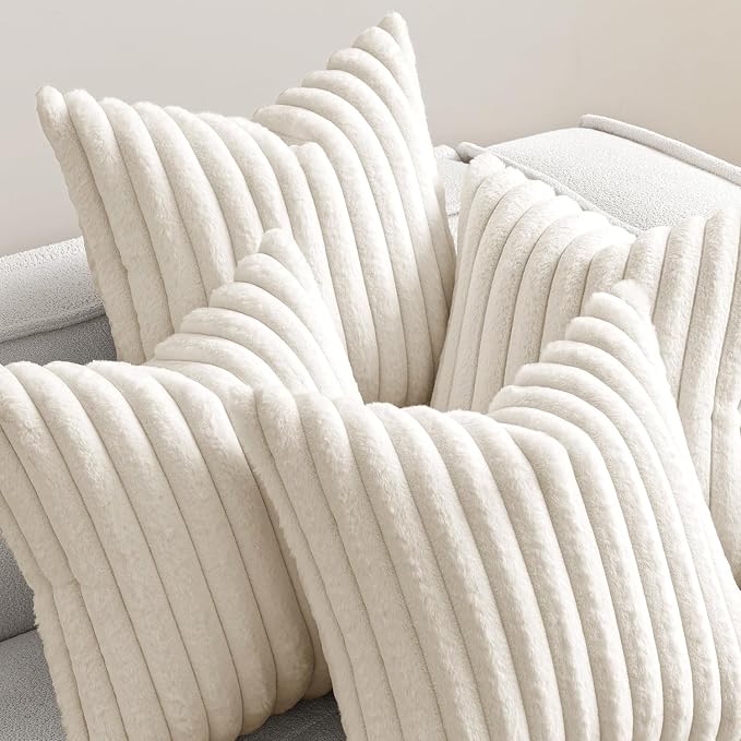 MIULEE Faux Fur Plush Decorative Throw Pillow Covers 18x18, Cream White | Set - Image 6