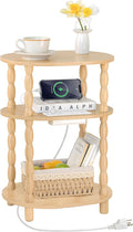 MaxSmeo End Table with Charging Station, Small Oval Side Table by MaxSmeo