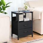 Yoobure Nightstand with Charging Station, Small Night Stand with Fabric Drawers - Image 2